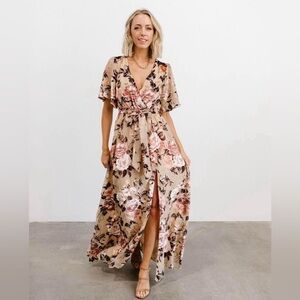Baltic Born Floral Maxi Dress - Pink and Tan with Gold Accent (rare!)